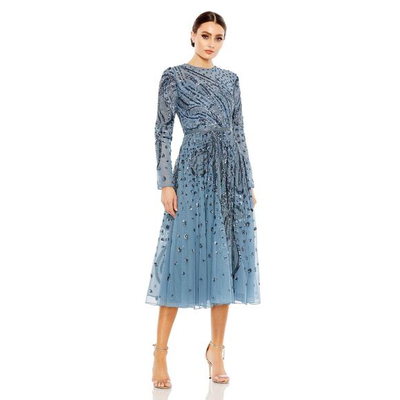SLATE BLUE Long sleeved Size 8 Mac Duggal - Picture 1 of 3